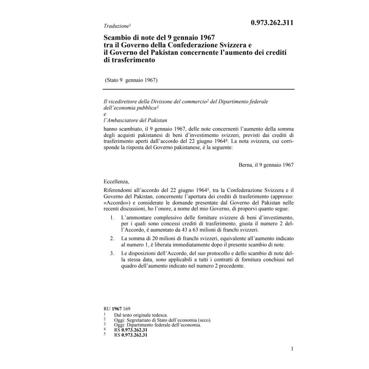 Scambio di note Pakistan, crediti