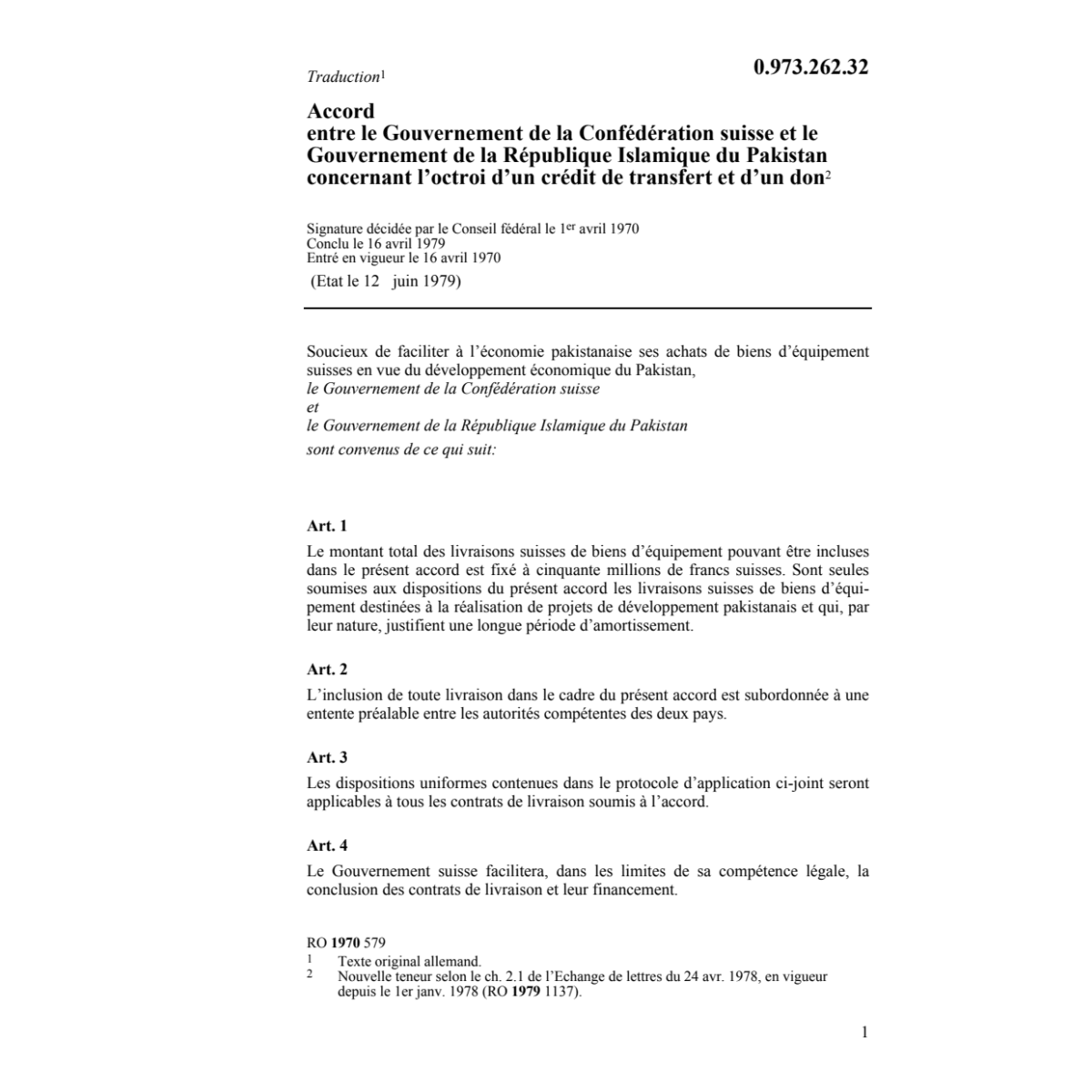 Ac. Pakistan, octroi crédit de transfert