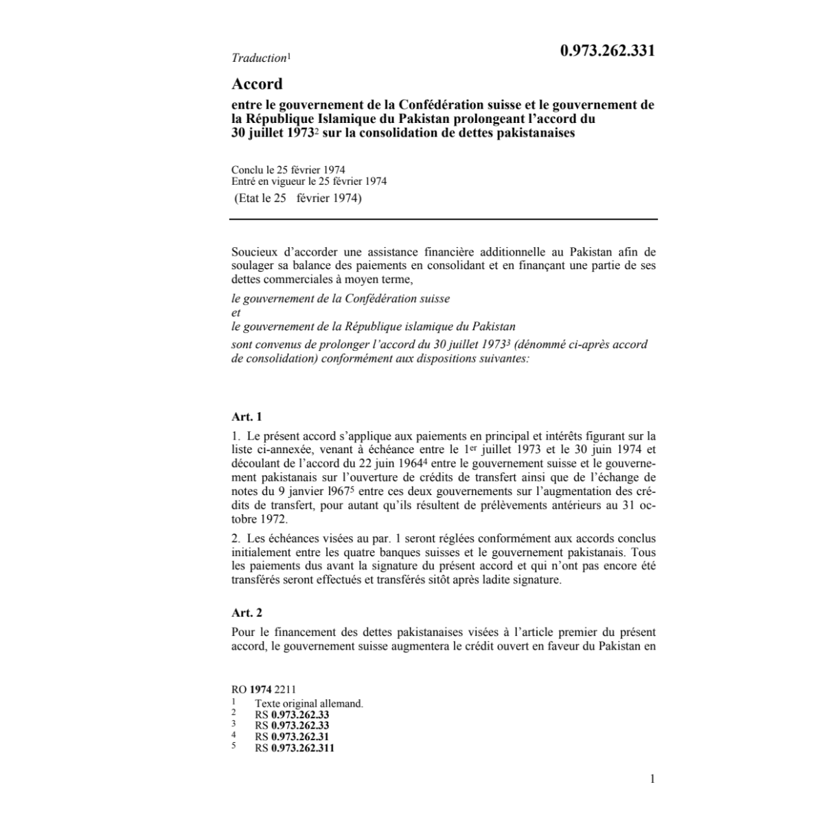 Ac. Pakistan, consolidation de dettes