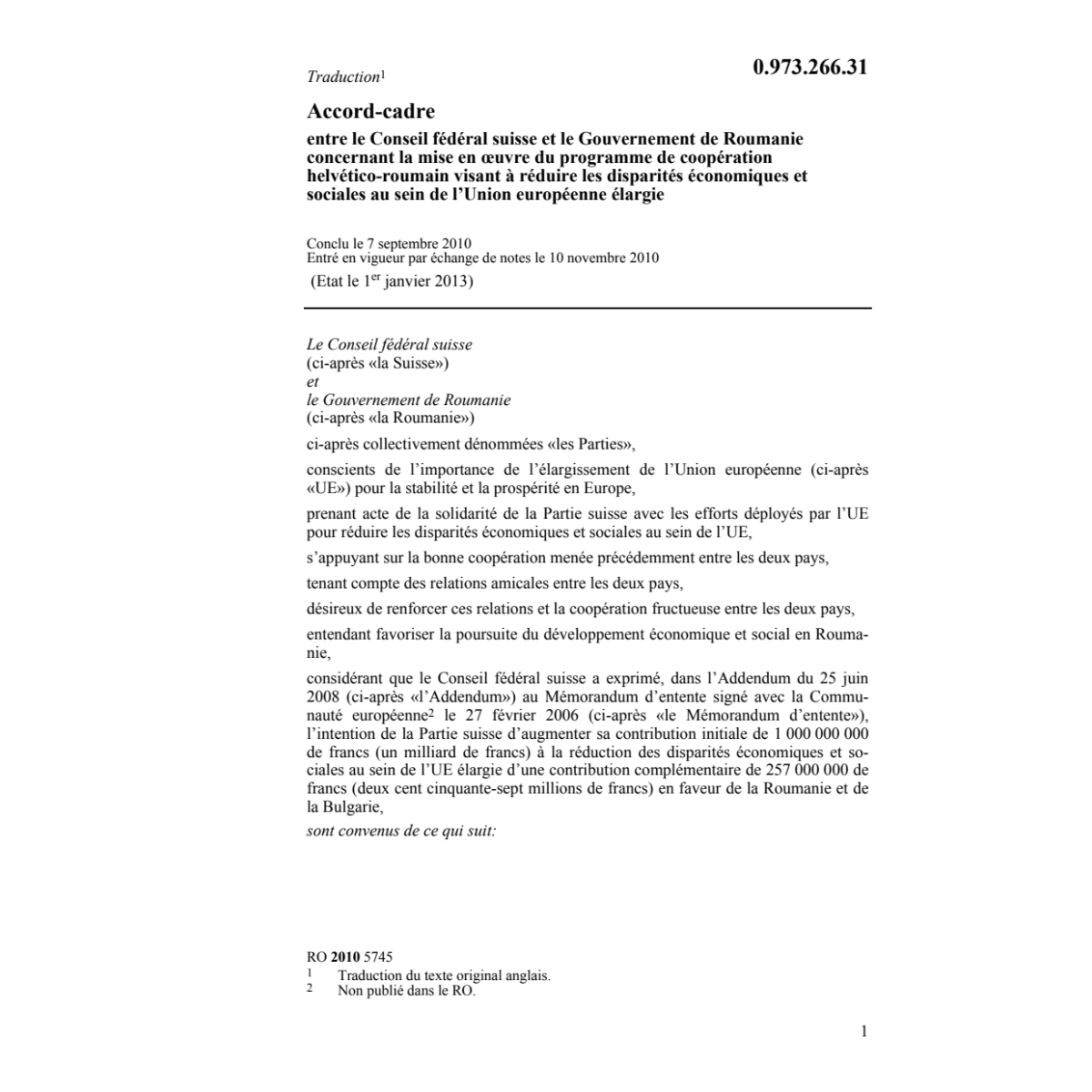 Acc.-cadre CH-Roumanie disparités social