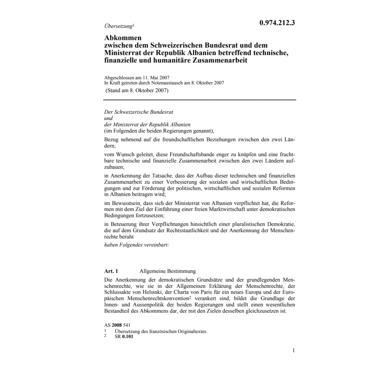 Abk.CH-Albanien humanitäreZusammenarbeit