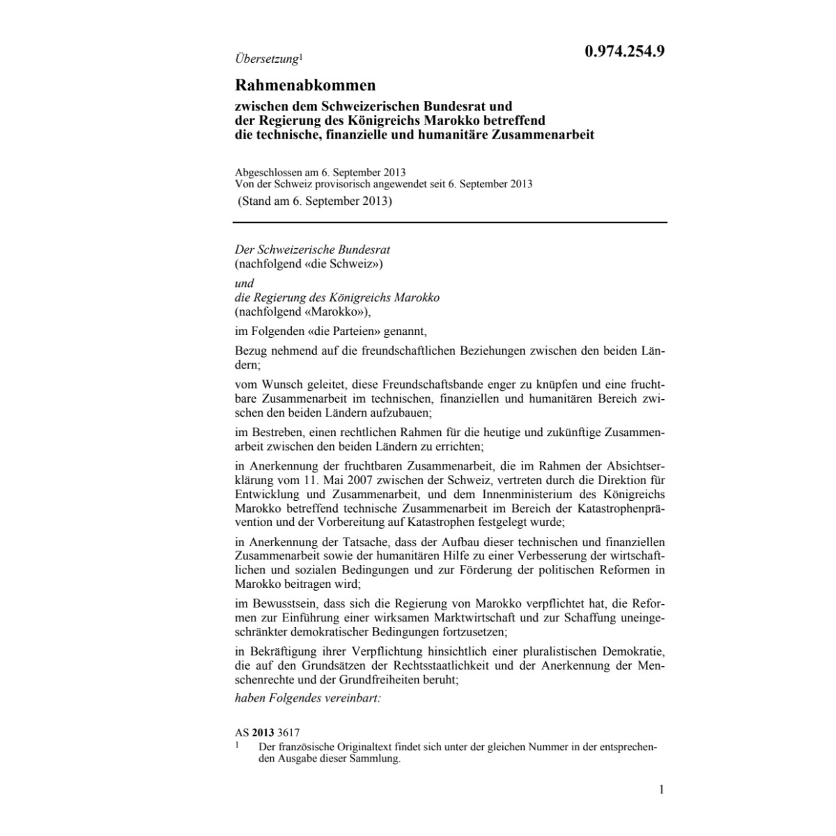 Übereink.CH-Marokko techn.Zusammenarbeit