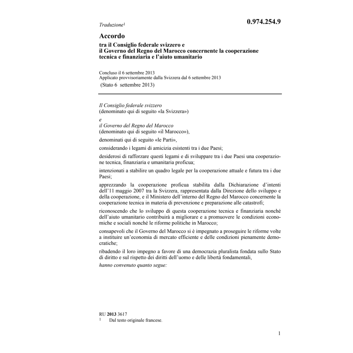 Acc. CH-Marocco coop. tecnica