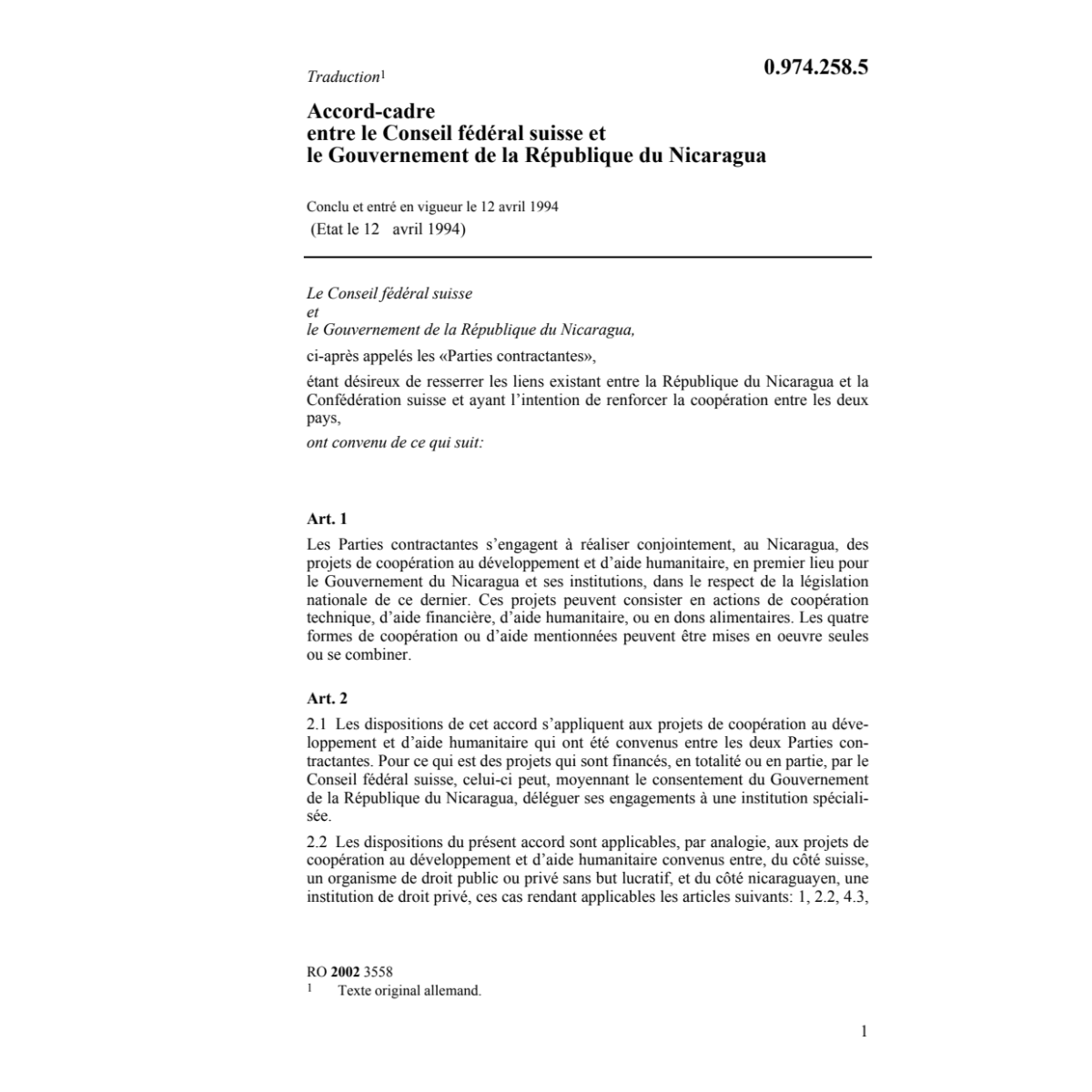 Acc. CH-Rép. du Nicaragua