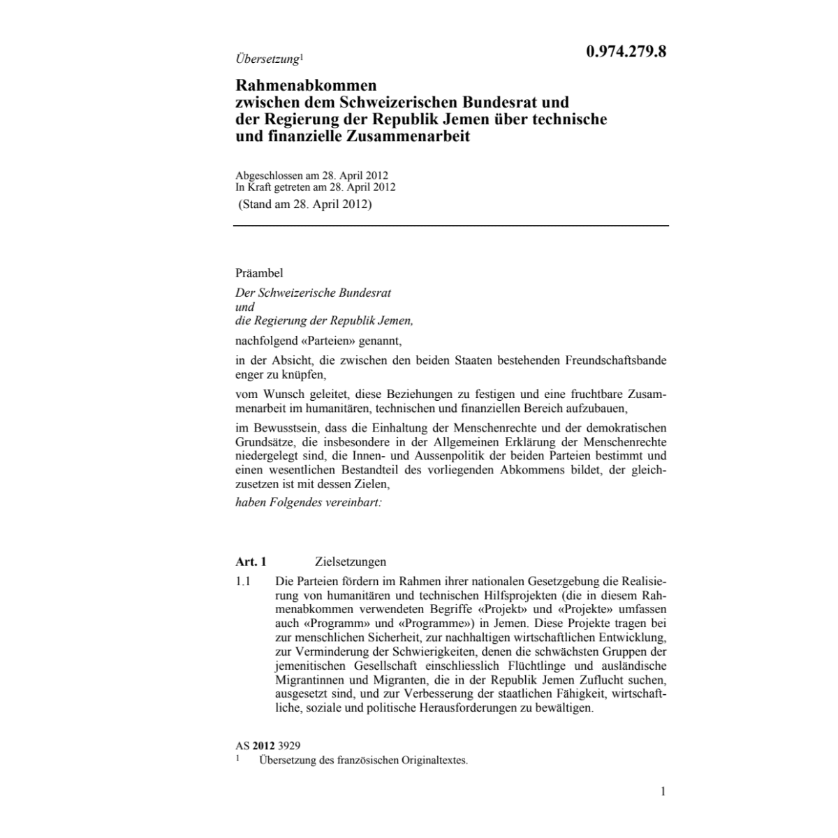 CH-Jemen finanzielle Zusammenarbeit
