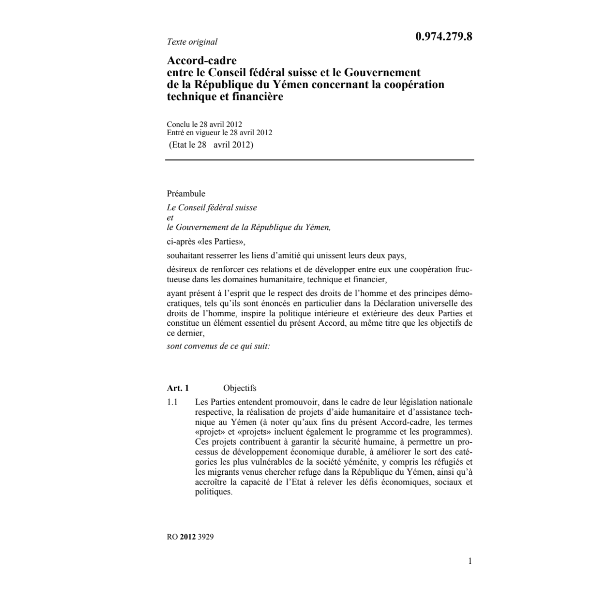 CH-Yémen coopération financière