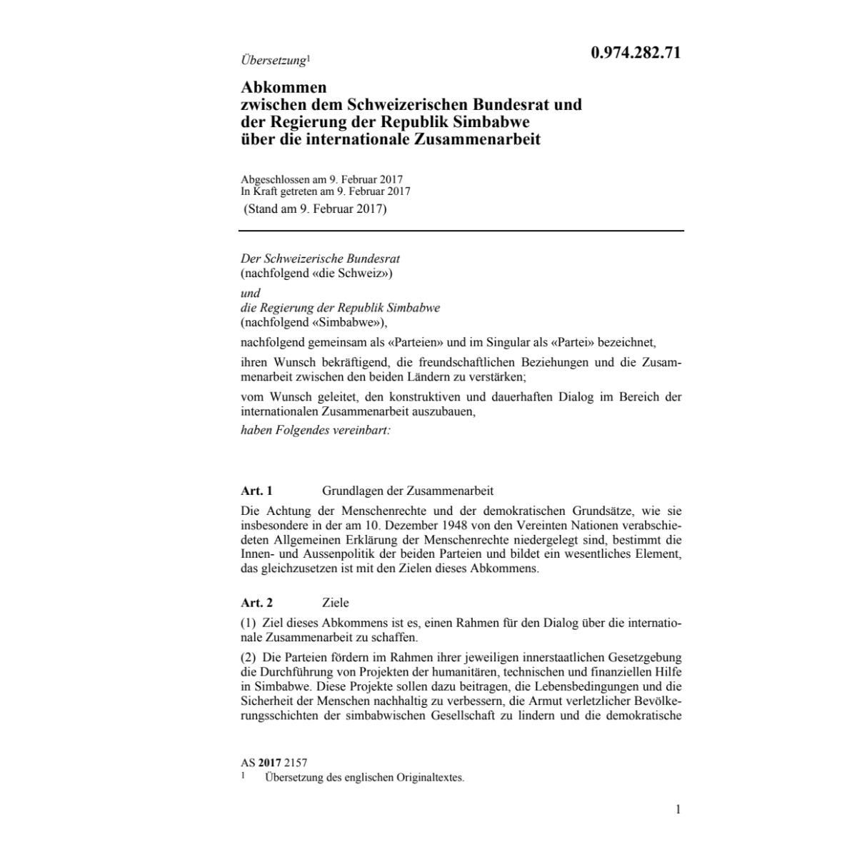 Abk. CH-ZWE über int. Zusammenarbeit