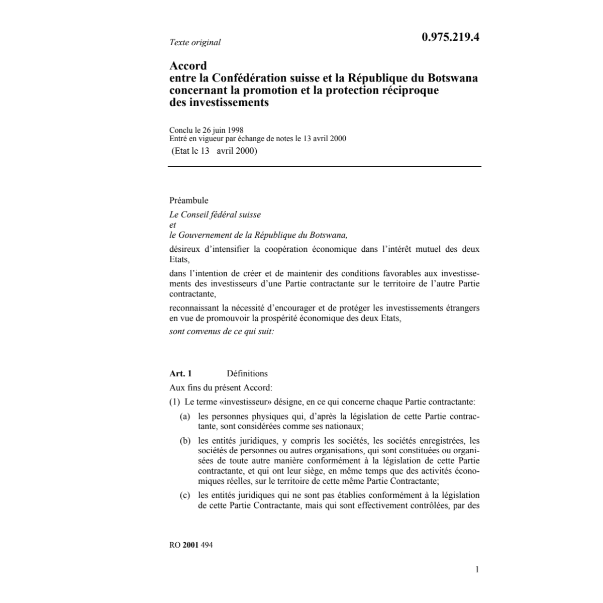 Acc Botswana protection investissements