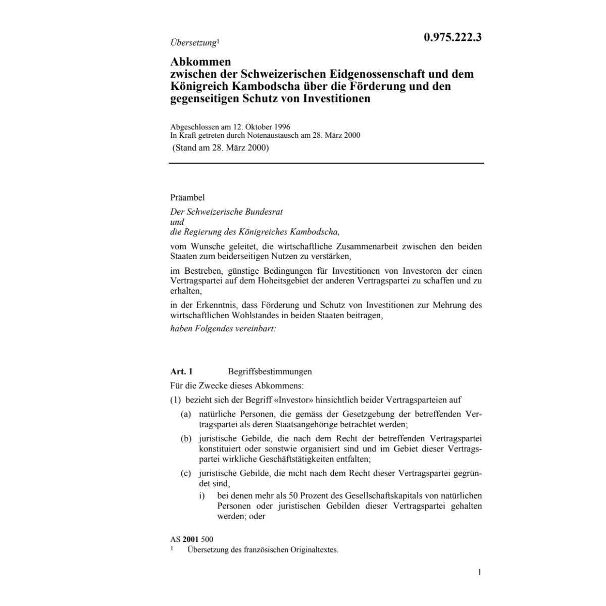 Abk Kambodscha Schutz von Investitionen