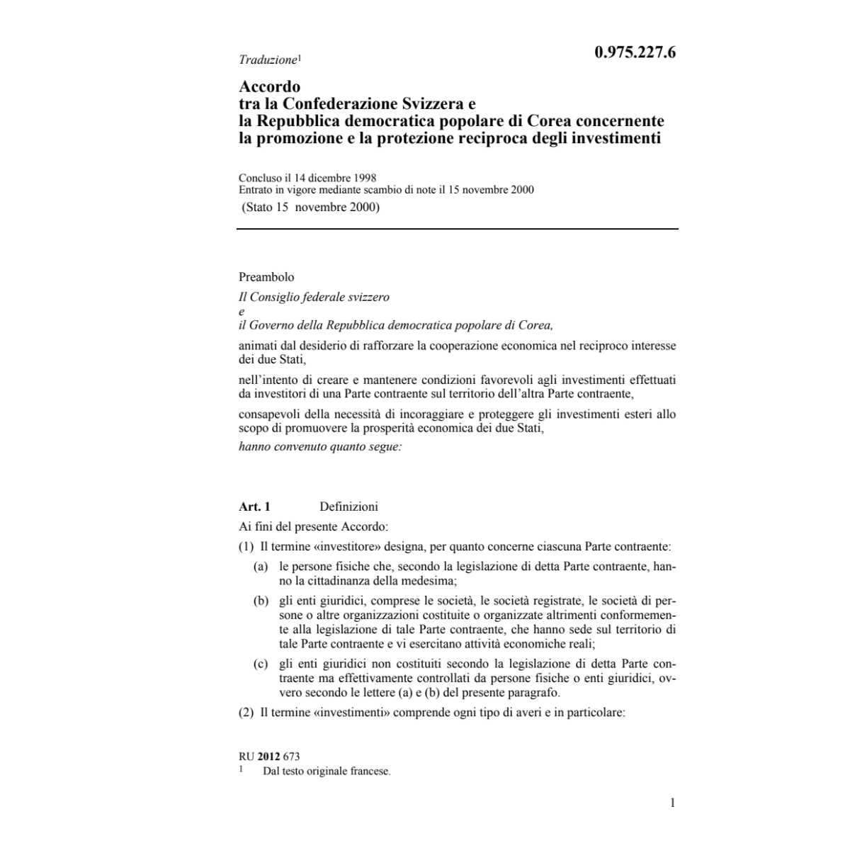 Acc. Ch-Corea prot. investimenti