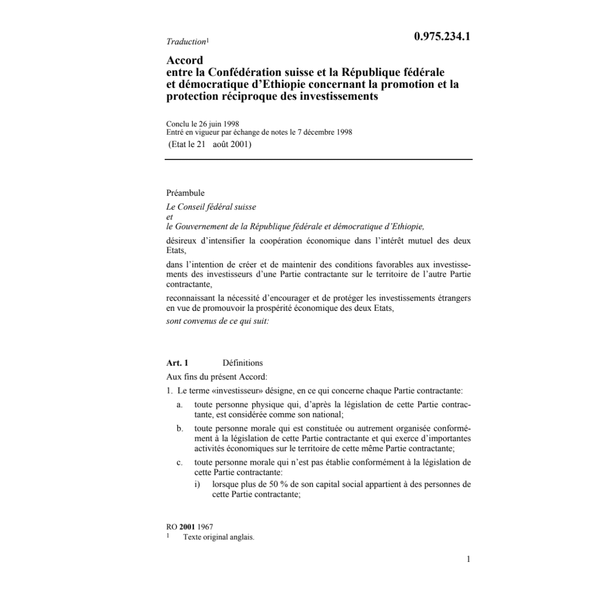 Ac. Ethiopie protection investissements