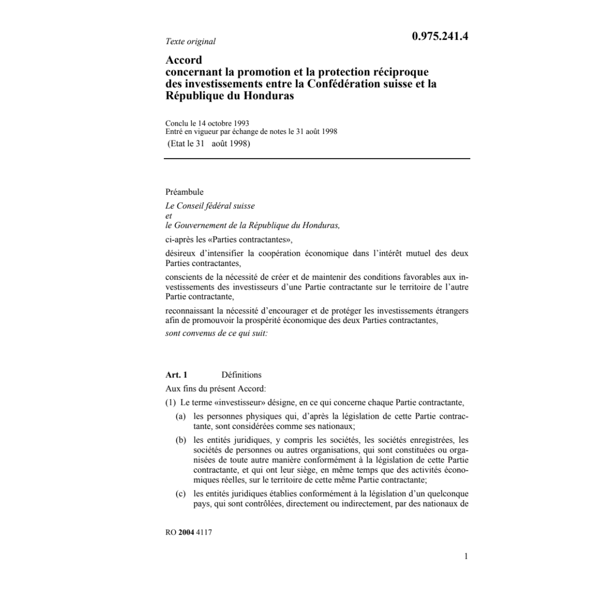 AccCH-Honduras protection investissments