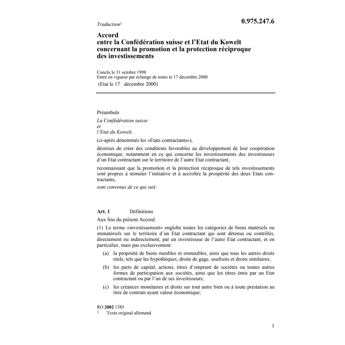 Ac Koweït protection investissements