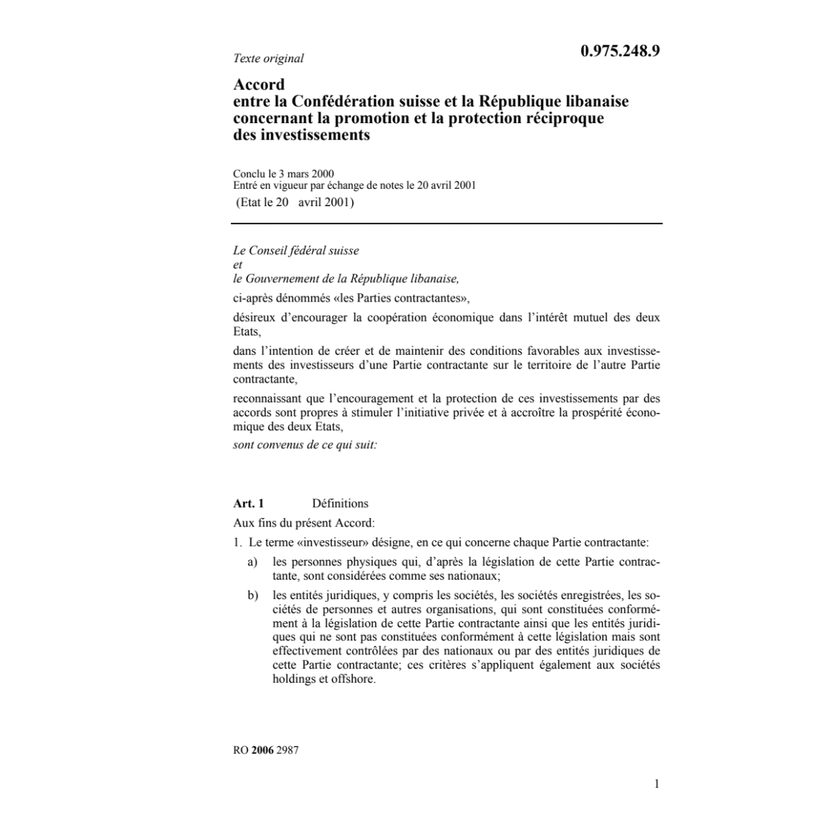 Acc.CH-Rép.libanaise prot.investissement