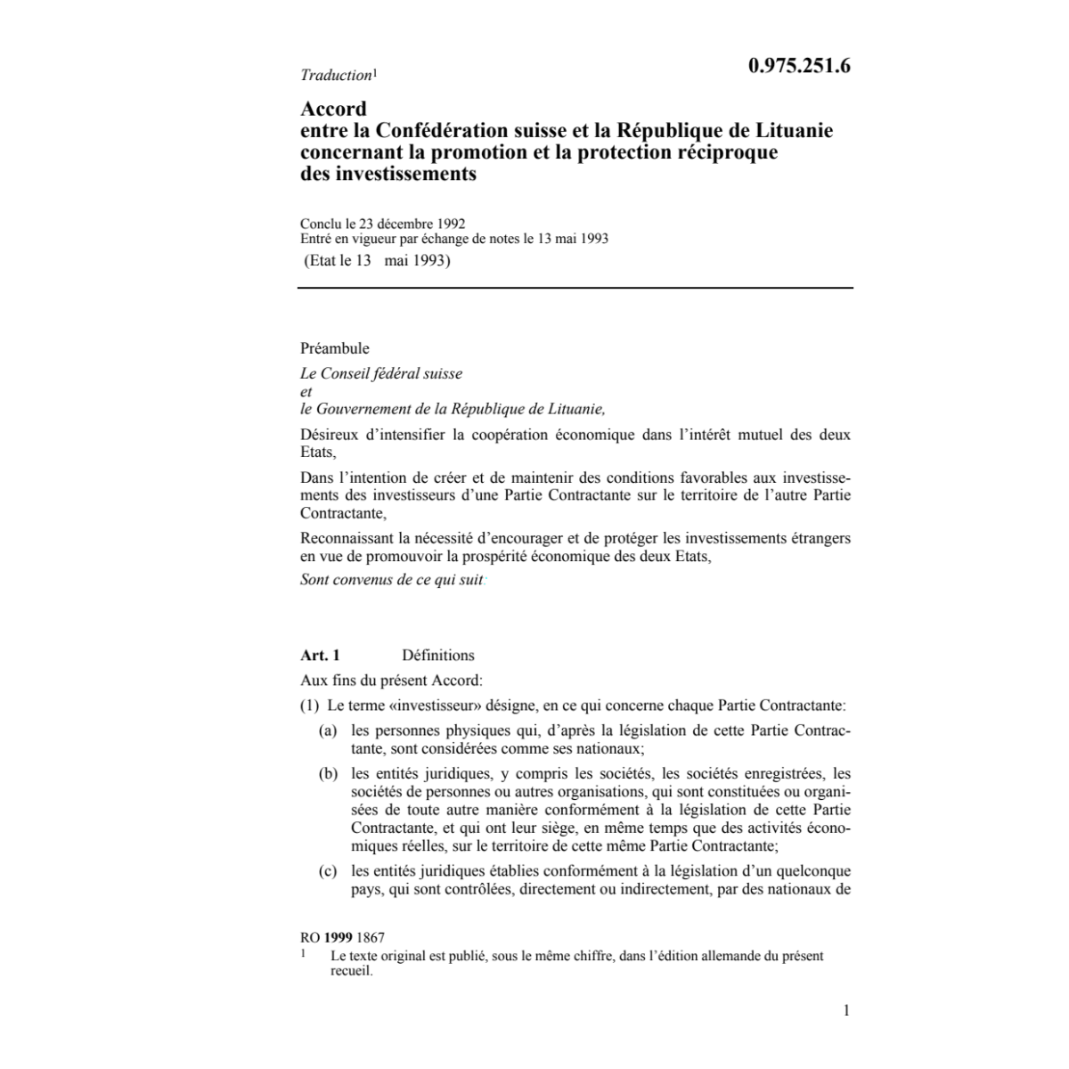 Acc suisse Lituanie prom. investissement