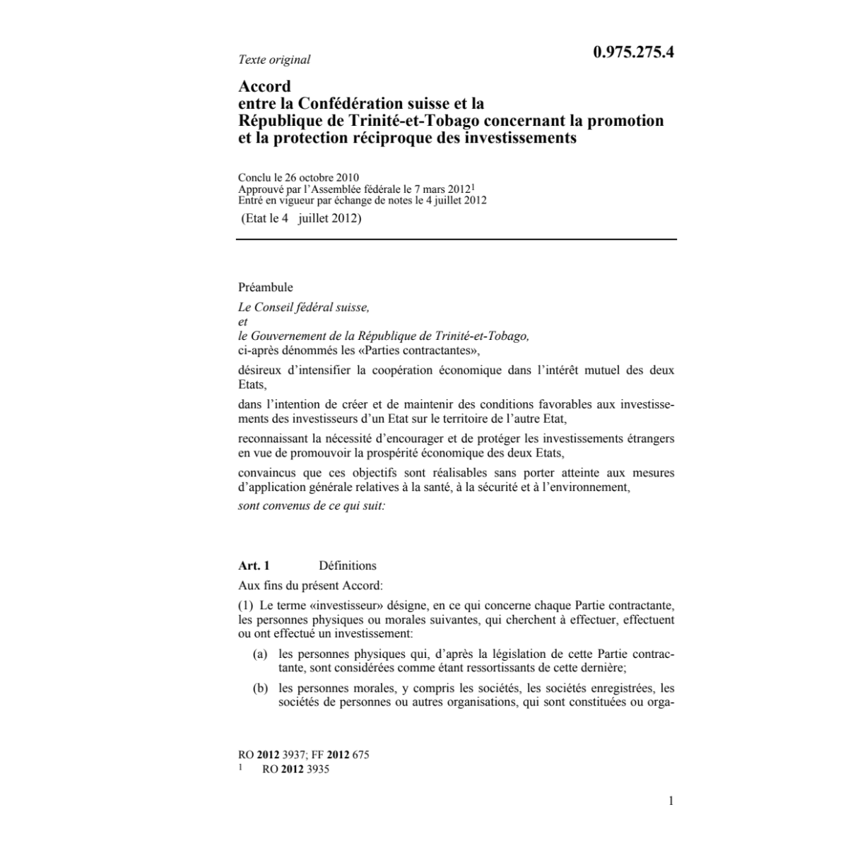 Acc CH-Trinité Tobago investissements