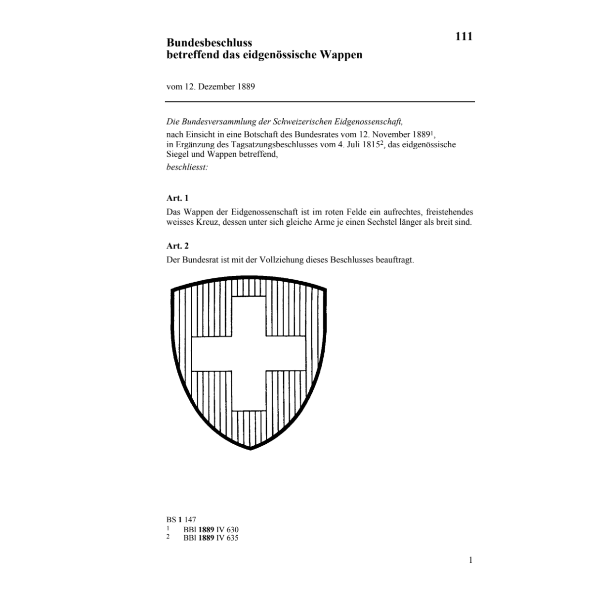 BB betreffend das eidg. Wappen