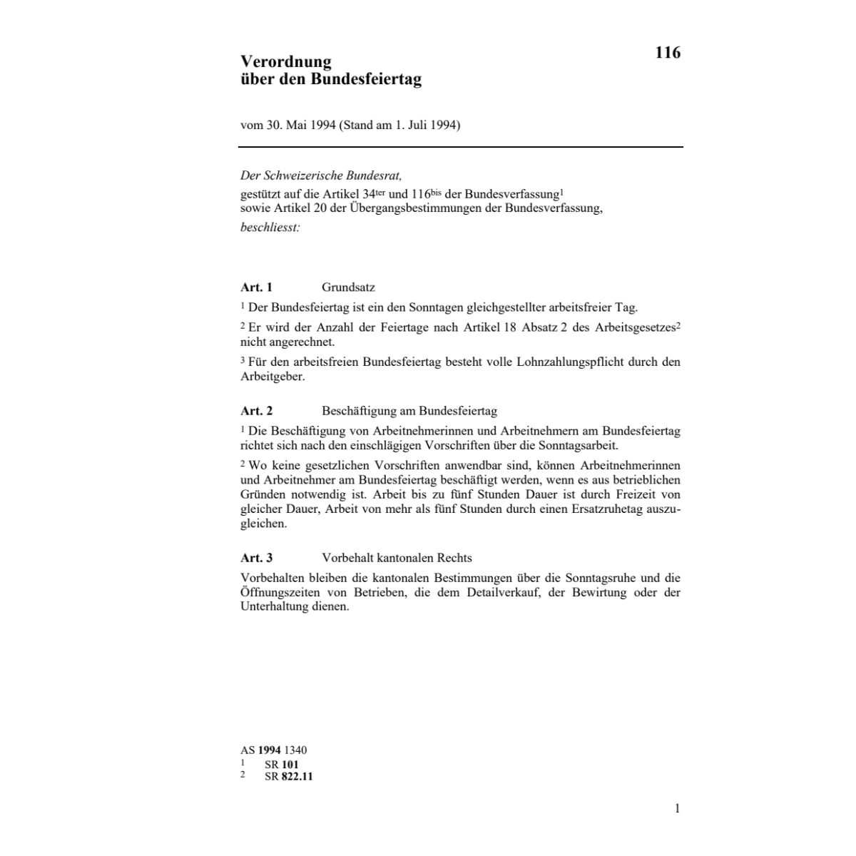 V über den Bundesfeiertag