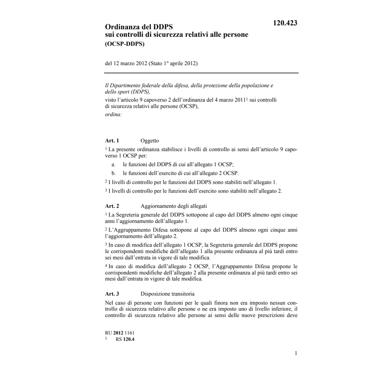 O DDPS controlli sicurezza persone