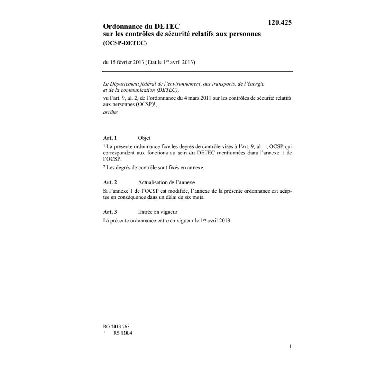 O contrôles sécurité pers. OCSP-DETEC