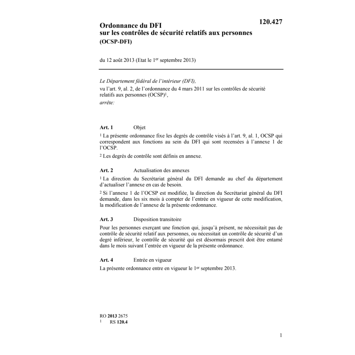 O contrôles sécurité pers. OCSP-DFI