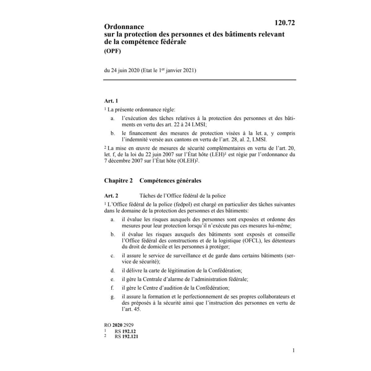 O sécurité compétence fédérale OSF