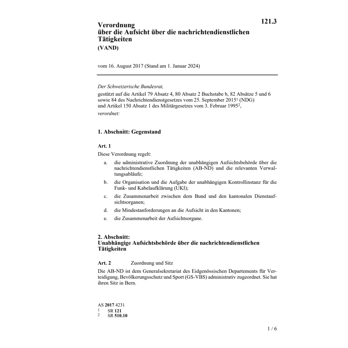 V Aufsicht nachrichtendienstl. Tätigkeit