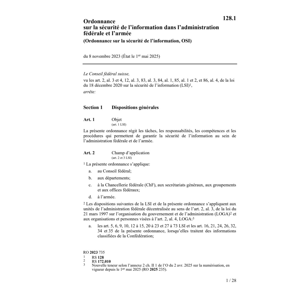 O information administration féd. armée