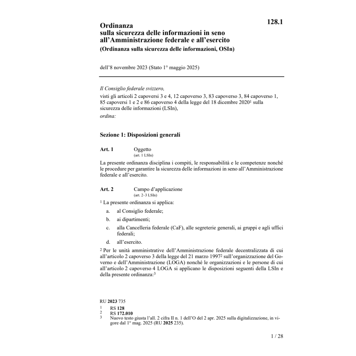 O informazioni Amministrazione fed. eser