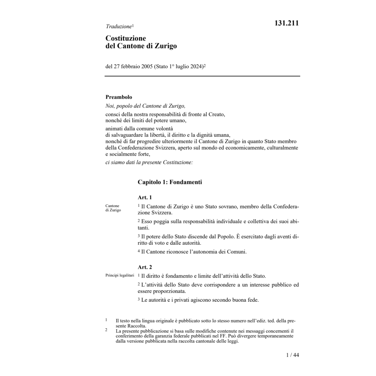 Costituzione Cantone di Zurigo, Cost./ZH