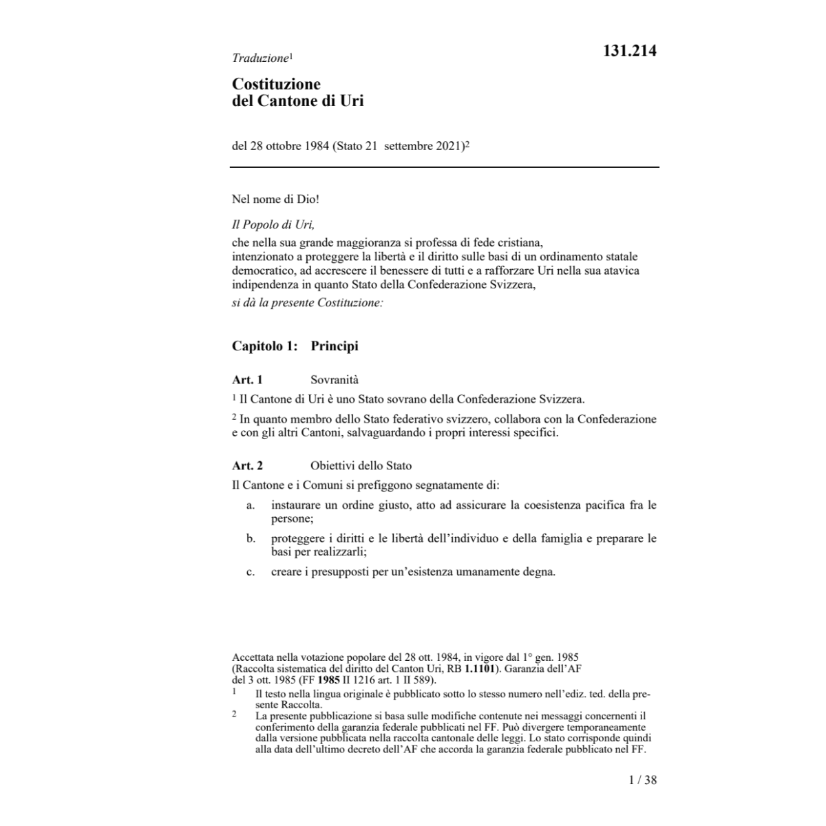 Costituzione del Cantone Uri, Cost./UR