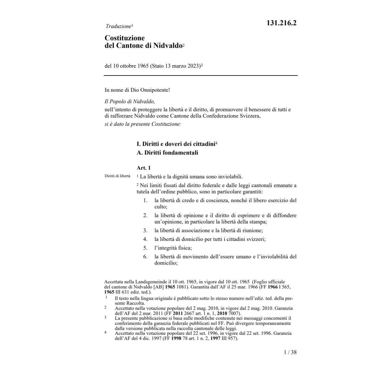 Costituzione del Cantone di NW, Cost./NW