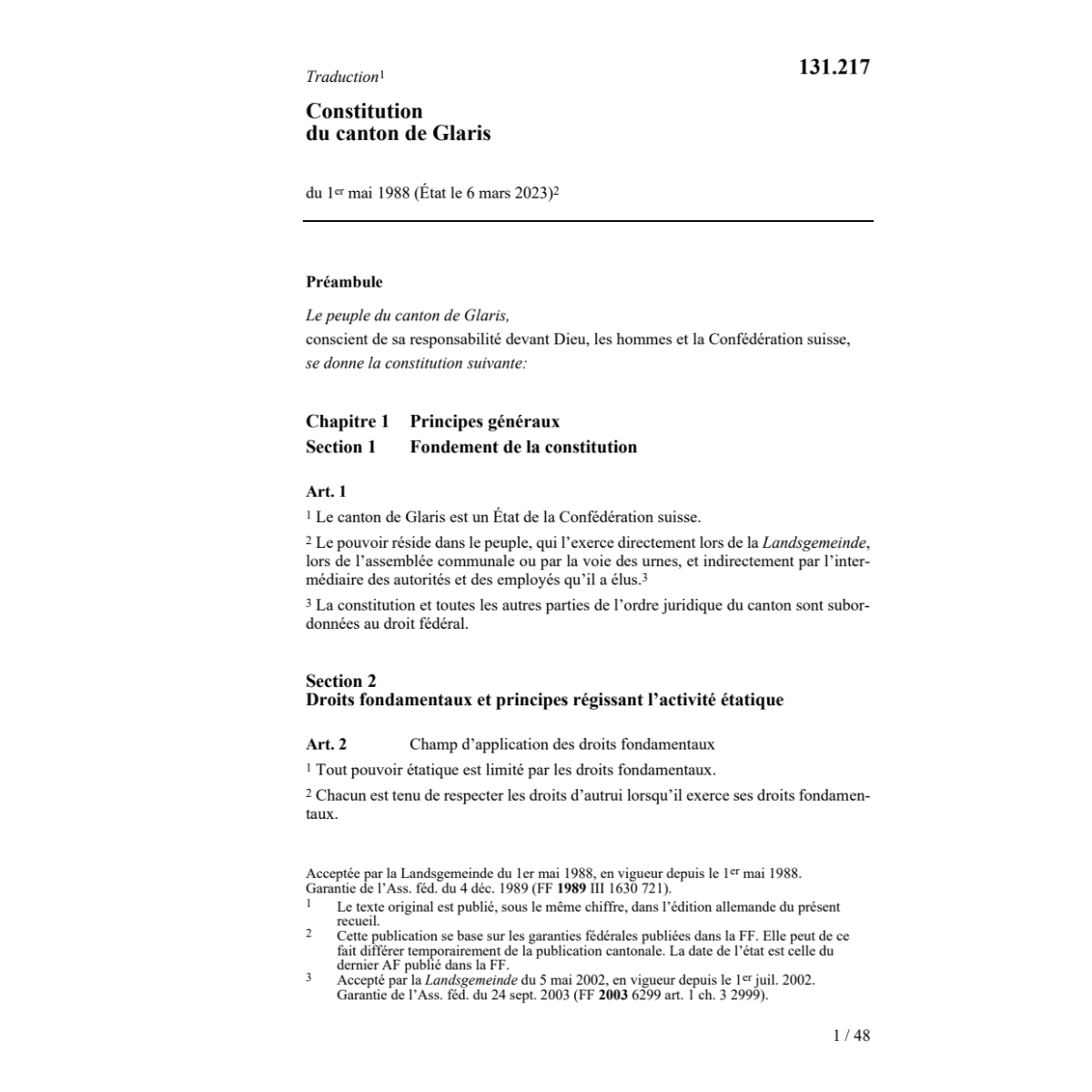 Constitution du canton de Glaris,Cst./GL