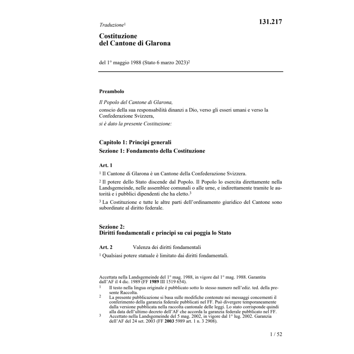 Costituzione Cantone Glarona, Cost./GL