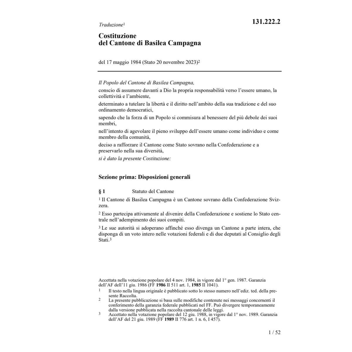 Costit. Cant. Basilea Campagna, Cost./BL