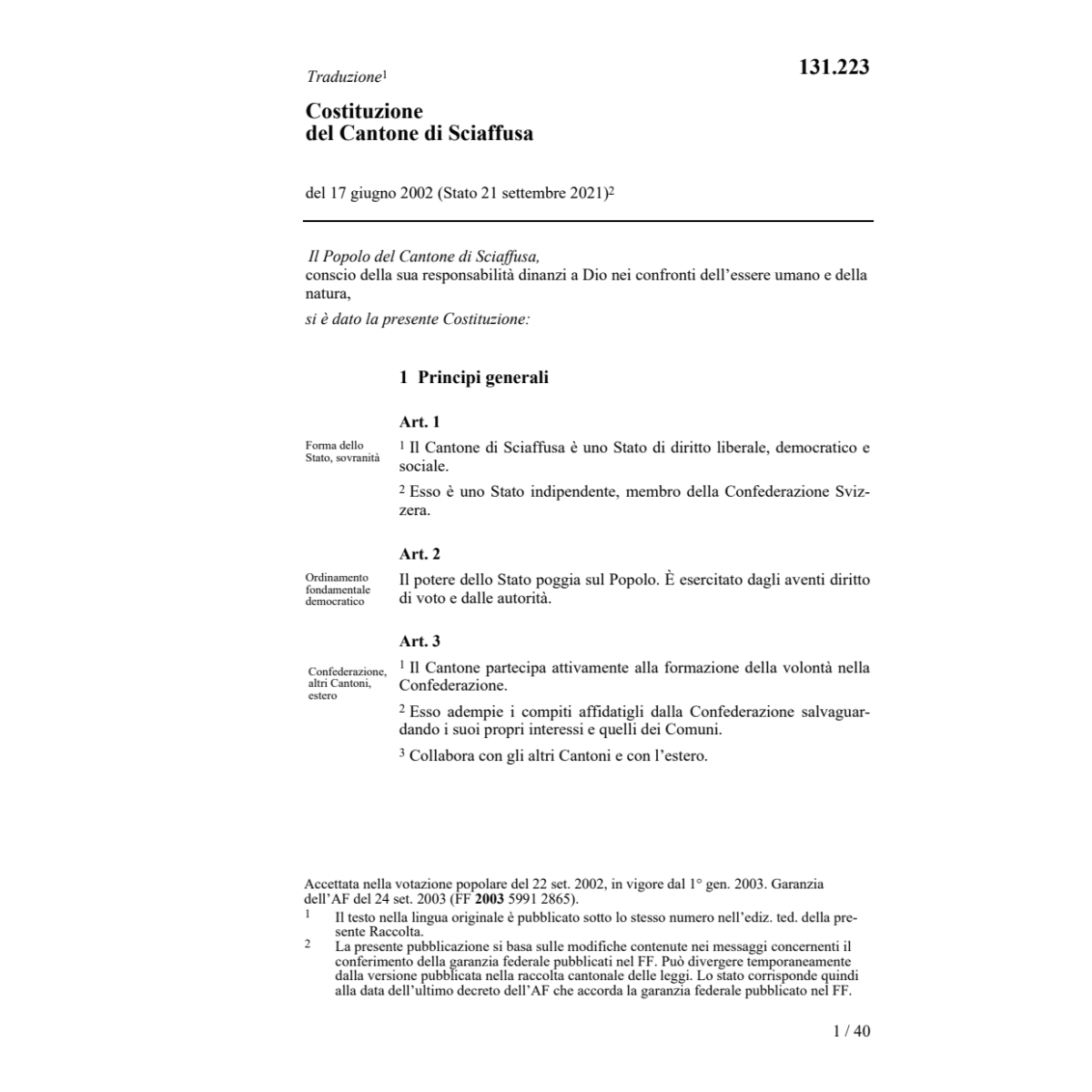 Costitutione Cant. Sciaffusa, Cost./SH