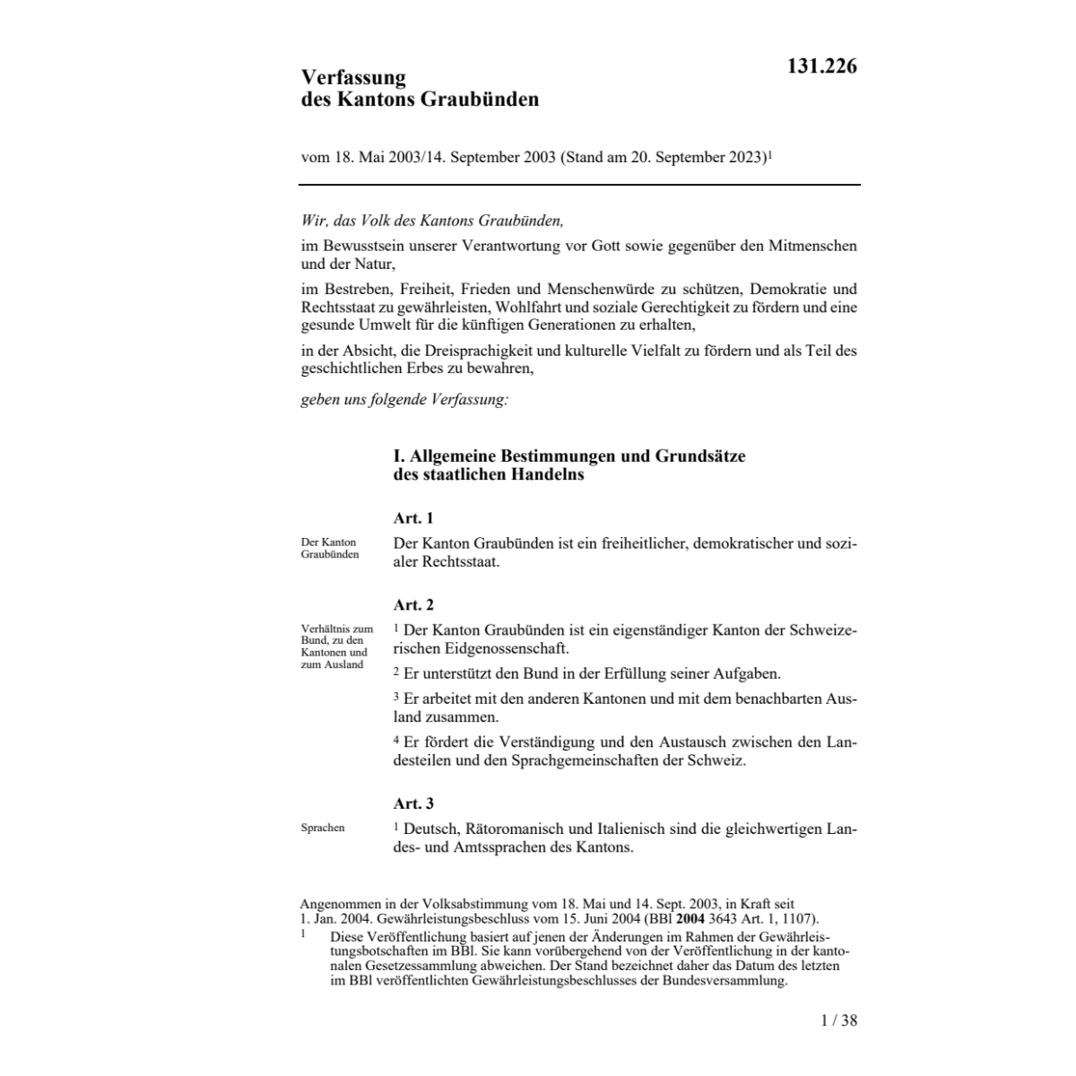 Verfassung Kanton Graubünden, KV/GR