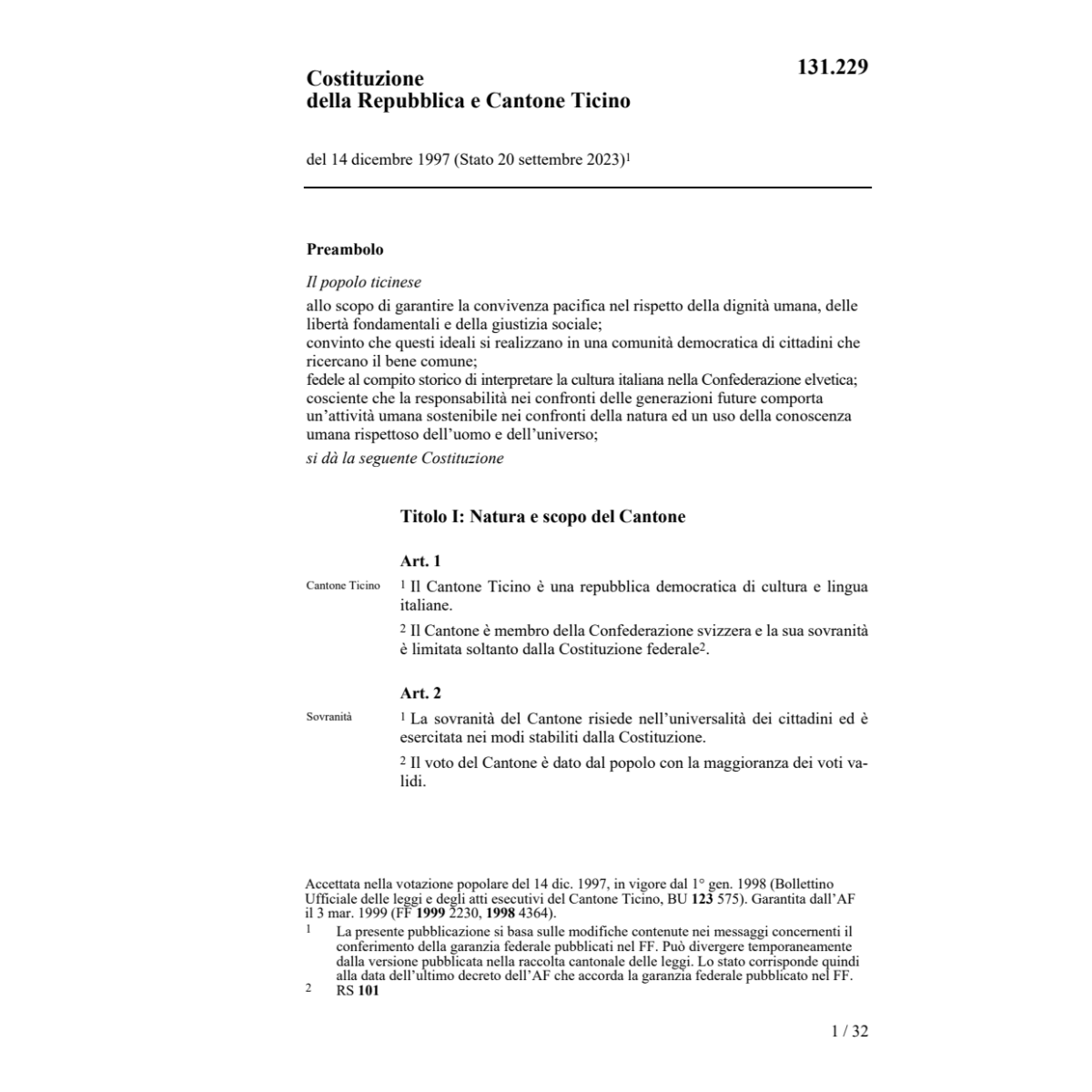 Costituzione Cantone Ticino, Cost./TI