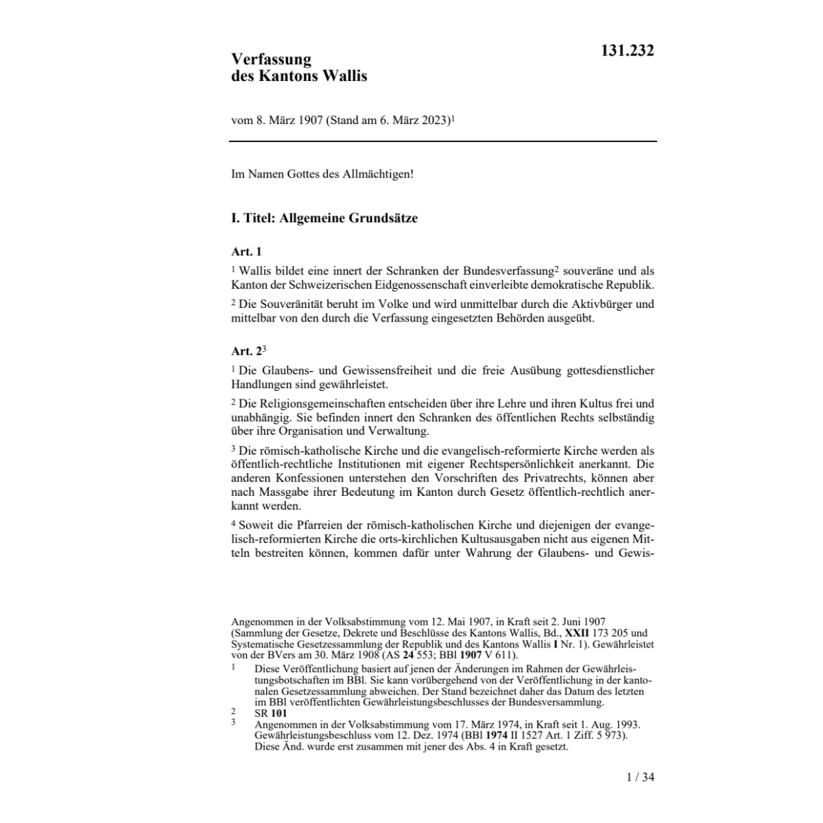 Verfassung des Kantons Wallis, KV/VS