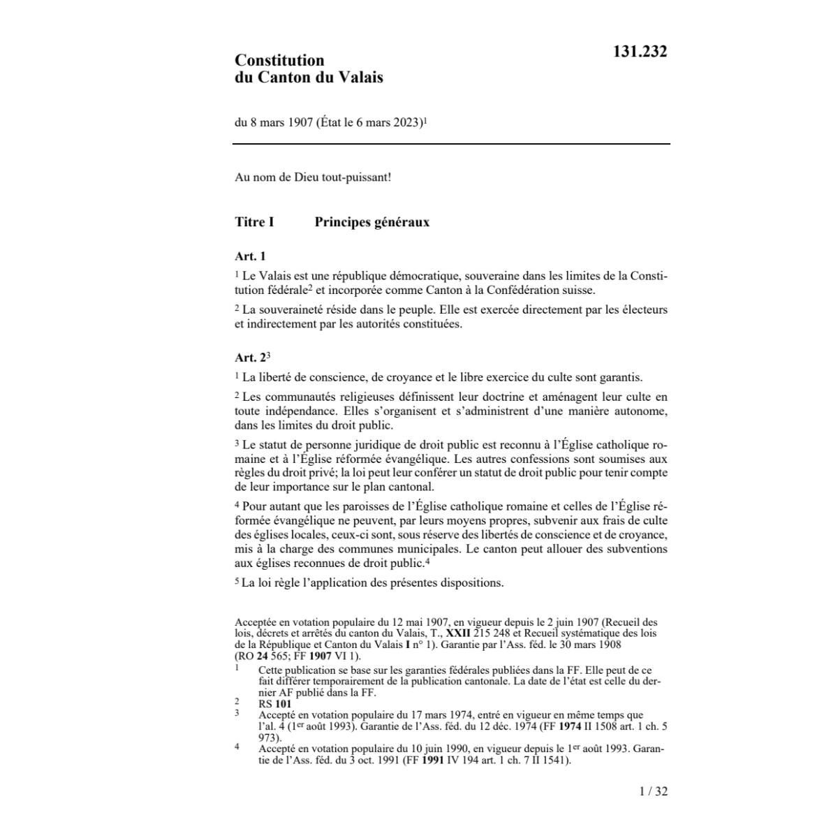 Constitution du Canton Valais, Cst./VD