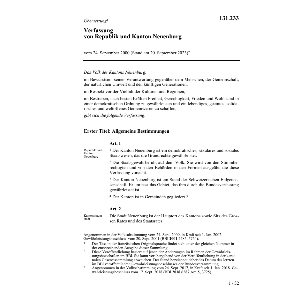 Verfassung Kanton Neuenburg, KV/NE