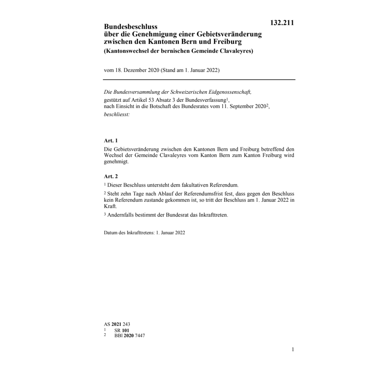 BB Kantonswechsel Gemeinde Clavaleyres