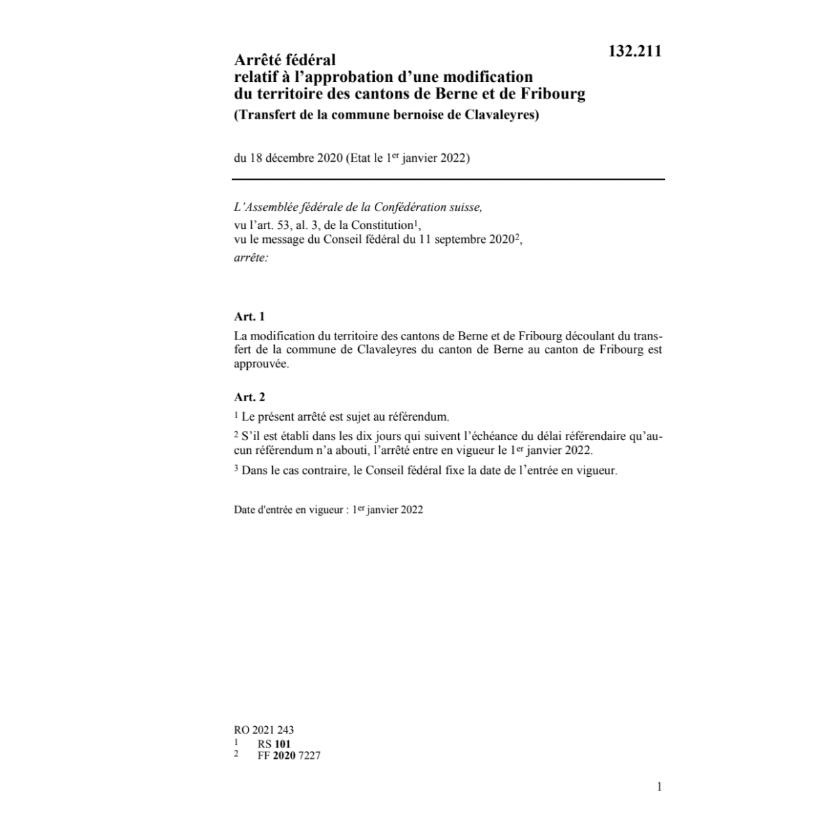 AF Transfert de la commune Clavaleyres
