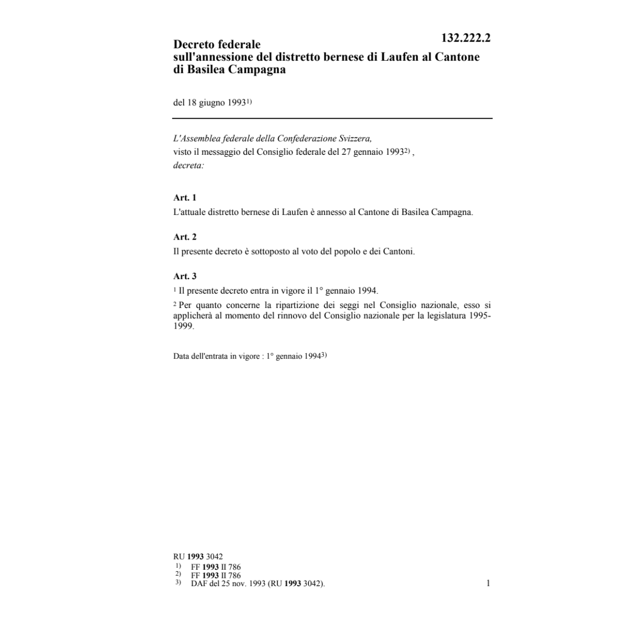 DF sull'annessione del distretto Laufen