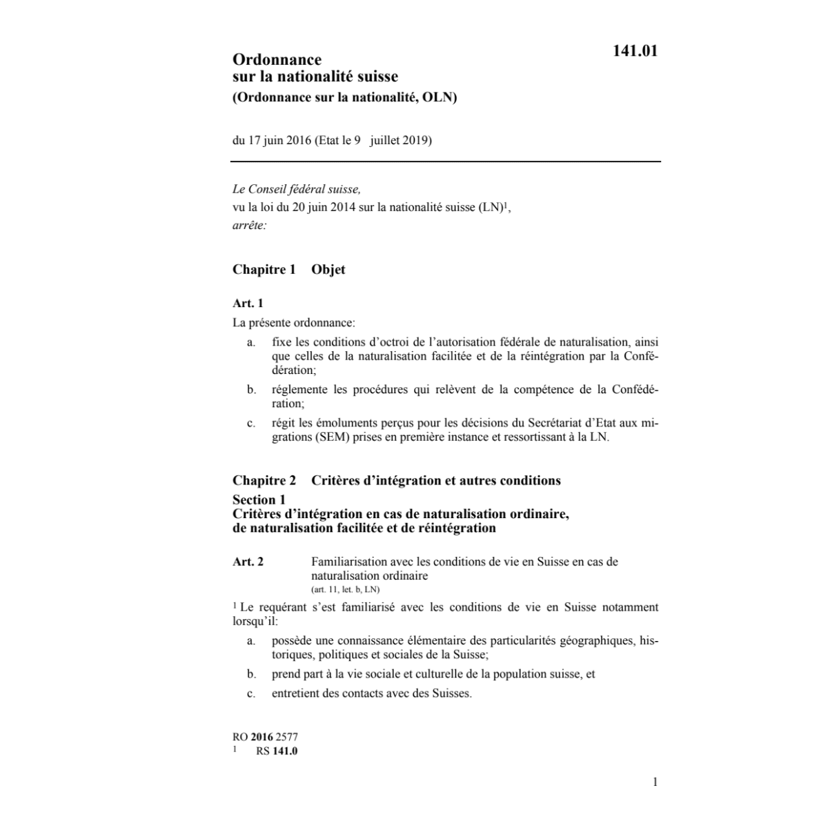 O Ordonnance sur la nationalité, OLN