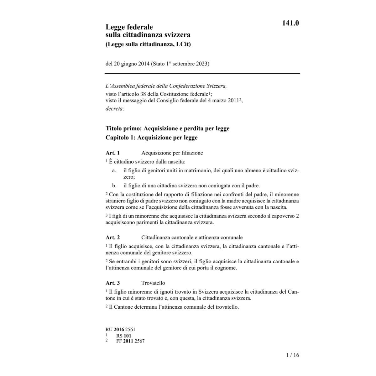 LF cittadinanza svizzera, LCit