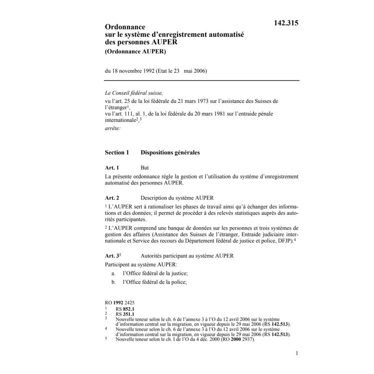 O enregistrement des personnes AUPER