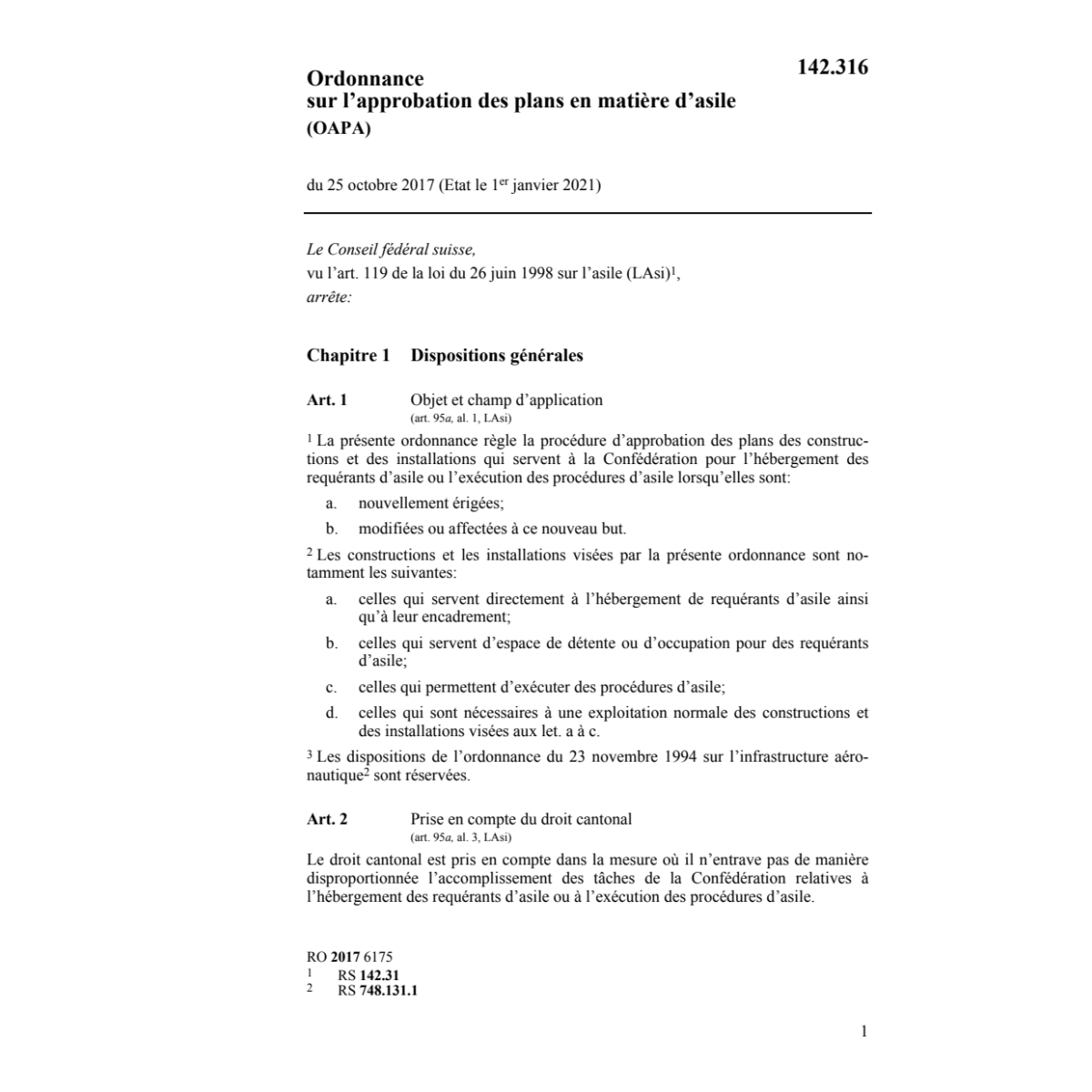 O approbation plan matière d'asile OAPA