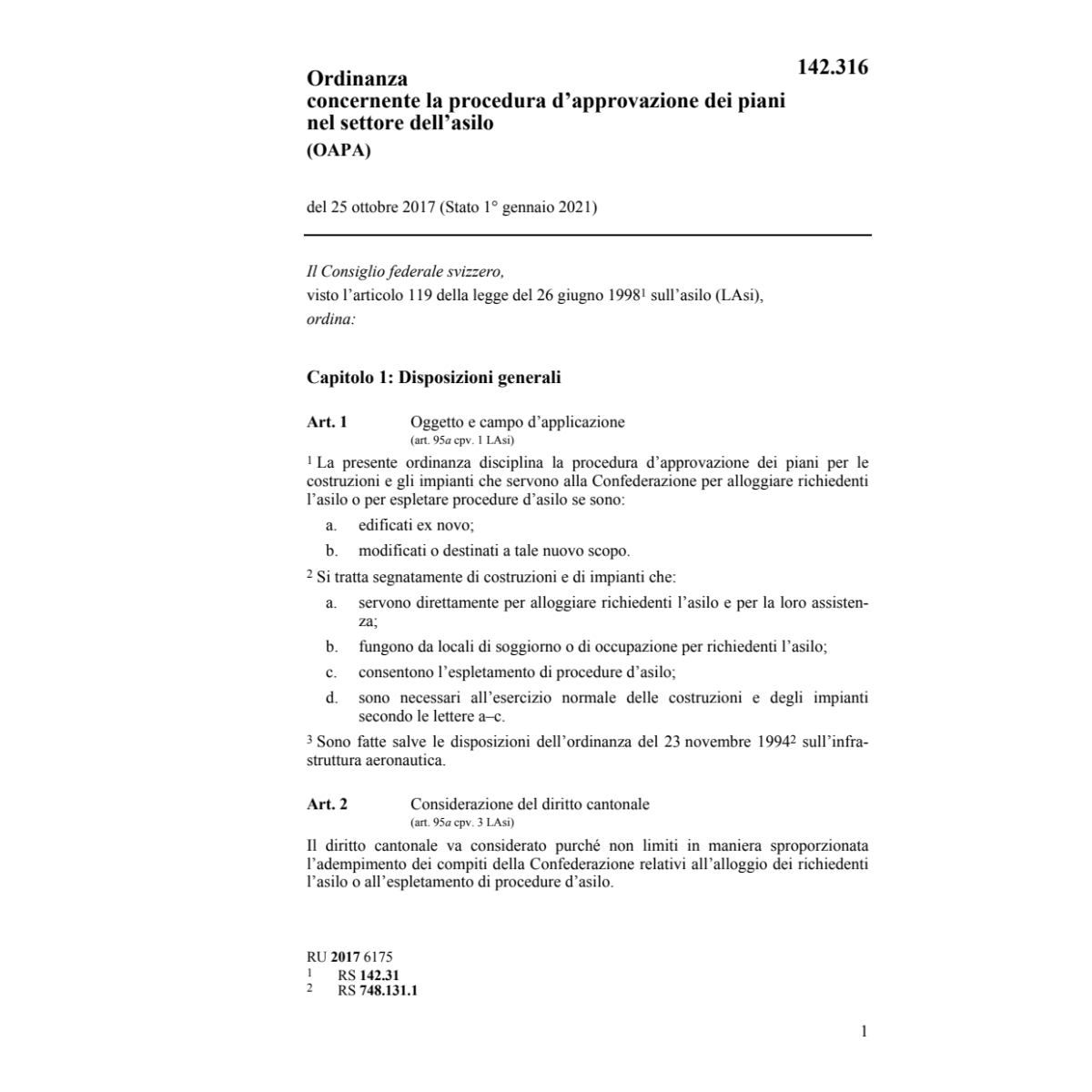 O approvazione piani settore asilo OAPA