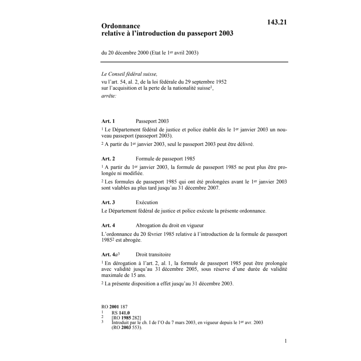 O introduction du passeport 2003
